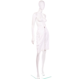 Dolce & Gabbana White Cotton Denim Zip front Pencil Skirt 