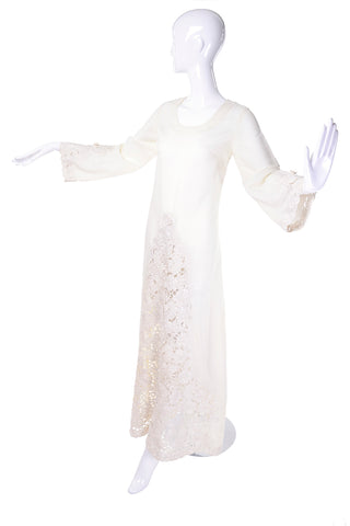 1970's Bell sleeve maxi white dress