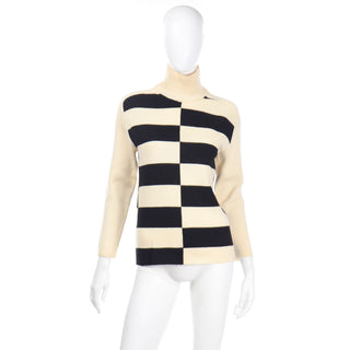 1960s White Stag Abstract Black & Cream Stripe Vintage Turtleneck Sweater