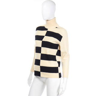1960s White Stag Abstract Black & Cream Stripe Vintage Sweater made in Portland, Oregon