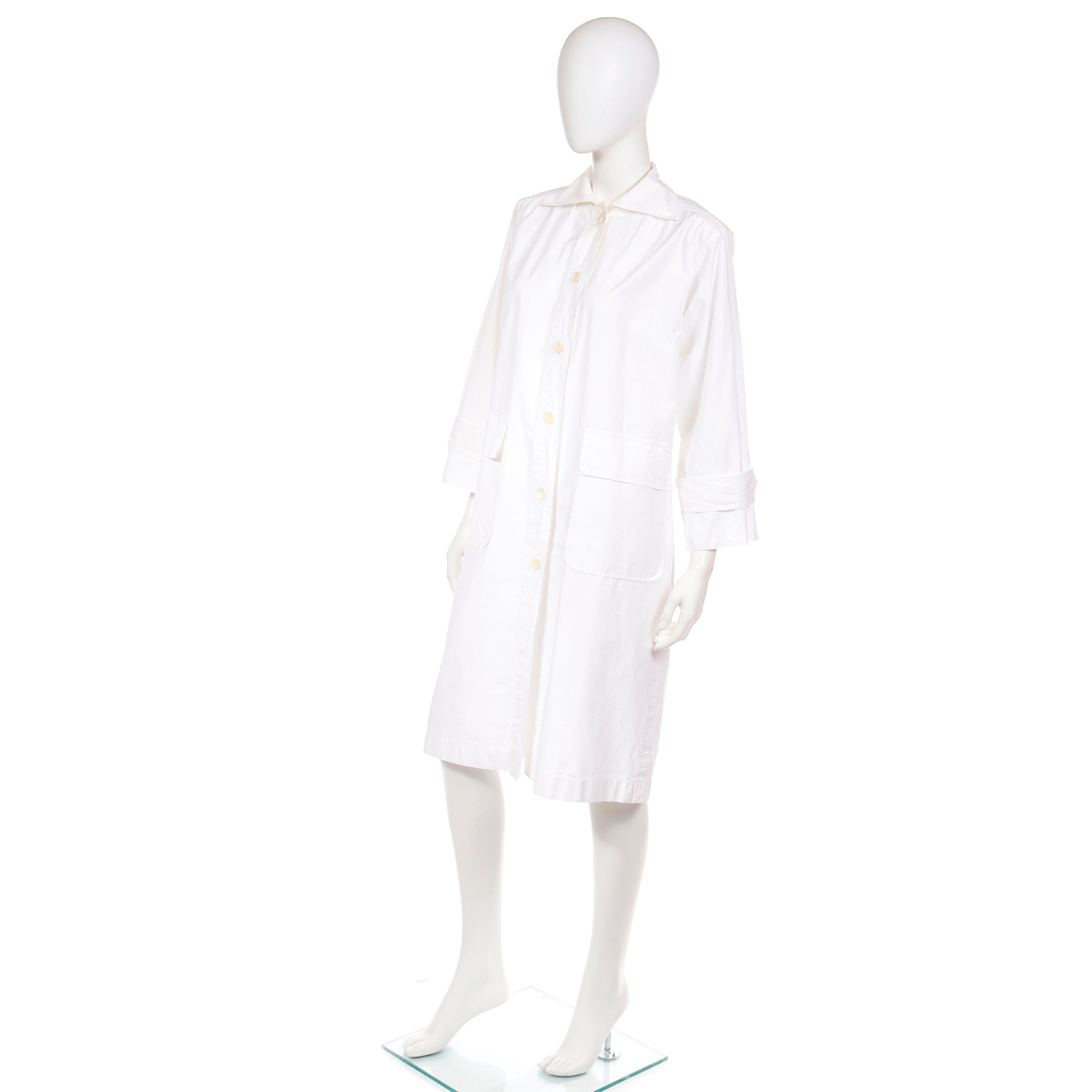 ysl shirt dress Yves Saint Laurent Vintage White Cotton Tunic Shirt Dress or Coat – Modig