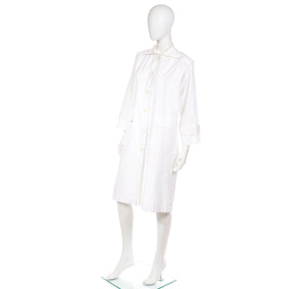 1980s Yves Saint Laurent Vintage White Cotton Coat Tunic Shirt YSL Dress 