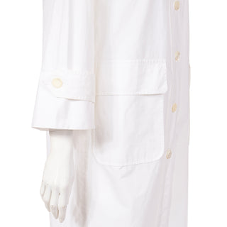 1980s Yves Saint Laurent Vintage White Cotton Coat Tunic Shirt Dress with pockets