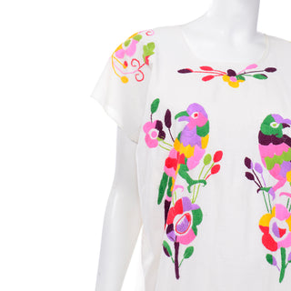 Colorfully embroidered bird cotton dress