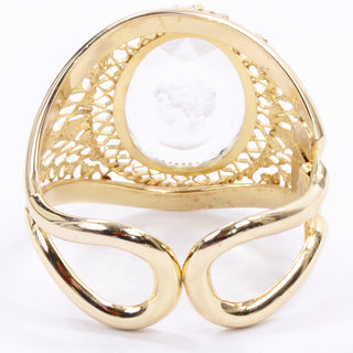 Vintage Whiting Davis Gold Clear Carved Cameo Clamper Bracelet rare
