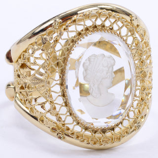 Vintage Whiting Davis Gold Clear Cameo Clamper Bracelet
