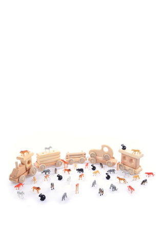 Vintage Classic Natural Wood Train Set w/ 5 Linking Cars
