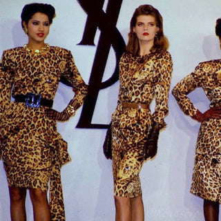 A/H 1986 Yves Saint Laurent Runway Leopard Face and Print Wool Dress