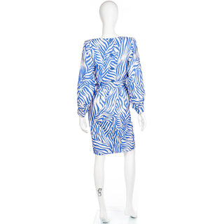 1988 Yves Saint Laurent Abstract Zebra Stripe Blue Silk Vintage Dress