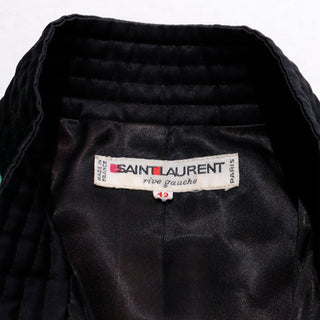YSL 1986 Yves Saint Laurent Vintage Green Metallic Runway Jacket W Black Trim