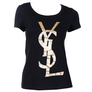 Vintage Black YSL Tee with Gold Logo