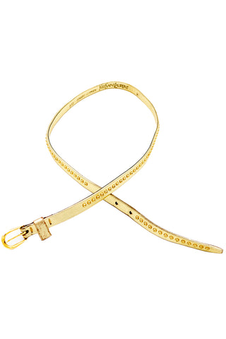 1980s YSL Gold Leather Belt With Gold Metal Studs