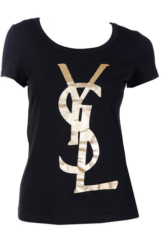 2000s Yves Saint Laurent T Shirt with Gold YSL Logo