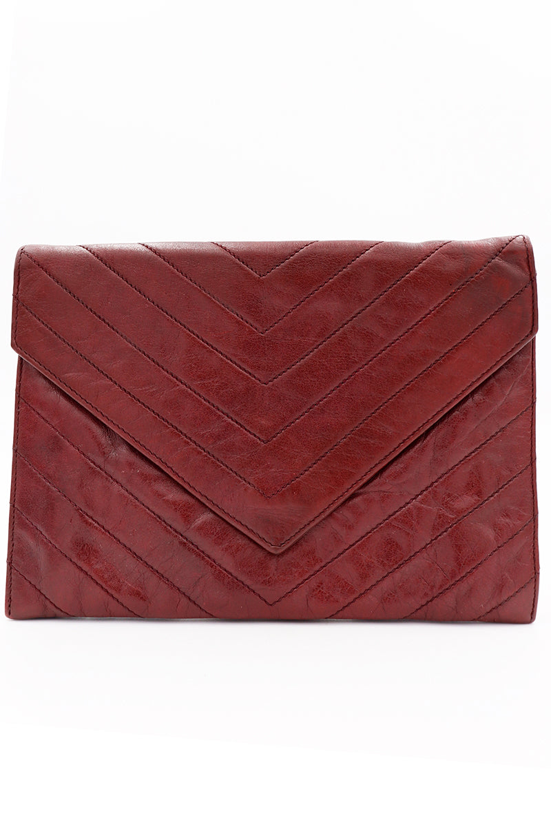 1970s Ysl Burgundy Yves Saint Laurent Clutch Handbag Leather Bag