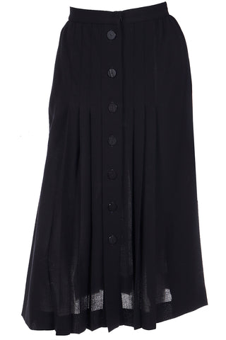 1990s Yves Saint Laurent Fine Black Wool Crepe Pleated Skirt
