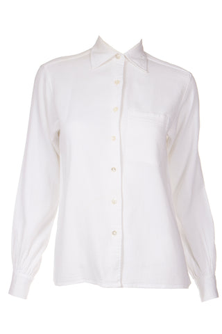 1970s Yves Saint Laurent White Textured Cotton Blouse