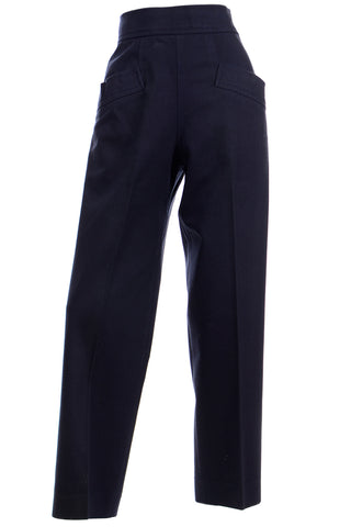 1980s Yves Saint Laurent Pants YSL Navy Blue High Waist Trousers