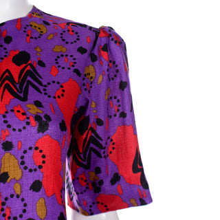 YSL Vintage Top with Unique Abstract Print and Puff Sleeves