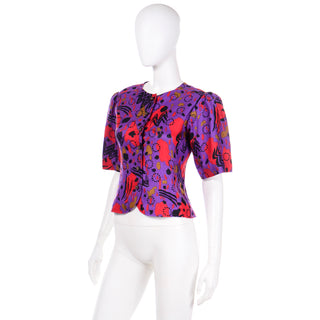 1980s Puff Sleeve Abstract purple top by YSL