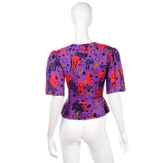 Vintage YSL purple linen top with abstract red and black design