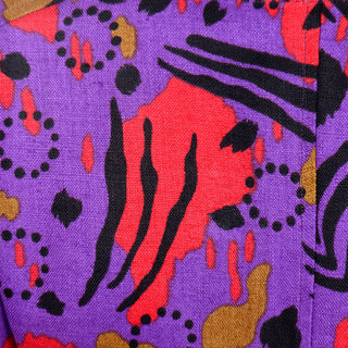 1980s YSL Linen Abstract Print Purple Blouse 