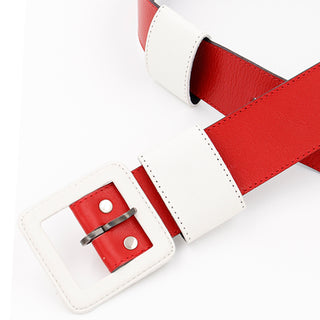 1980s Yves Saint Laurent Vintage Red and White Leather Belt Modig YSL Collection