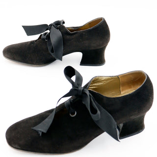 Vintage Yves Saint Laurent Black Suede Tie Shoes Victorian Style