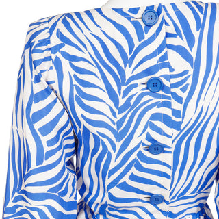 1988 Yves Saint Laurent Abstract Blue Zebra Stripe Blue Silk Vintage Dress