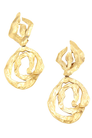 1980s Oversized Yves Saint Laurent Gold Plated YSL Statement Earrings