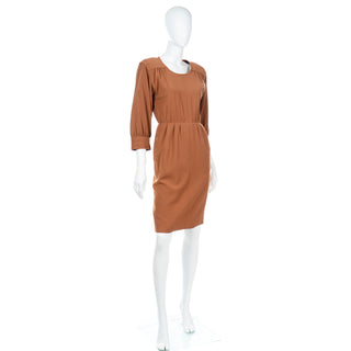 YSL 1980s Yves Saint Laurent Copper Brown Vintage Wool Dress