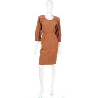1980s Yves Saint Laurent Copper Brown Vintage Wool Dress YSL colleciton