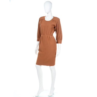 1980s Yves Saint Laurent Copper Brown Vintage Wool Dress Modig YSL collection
