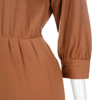 1980s Yves Saint Laurent Copper Brown Vintage Wool Dress w pocketes