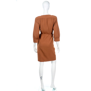 1980s Yves Saint Laurent Copper Brown Vintage Wool Dress 1980s