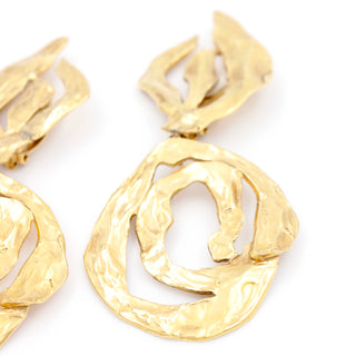 1980s Oversized Yves Saint Laurent Gold Plated YSL Statement Earrings Clip on