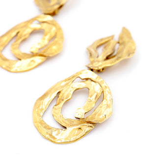 1980s Oversized Yves Saint Laurent Gold Plated YSL Statement Abstract Earrings