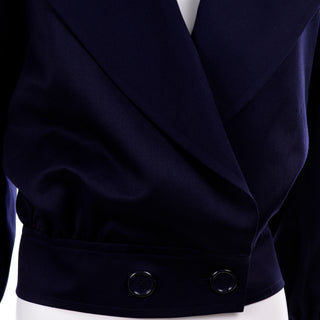 Unworn New 1980s Yves Saint Laurent Vintage Navy Blue Wool Short Jacket 