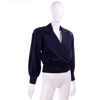 Yves Saint Laurent Vintage Navy Blue Wool Short Jacket  Button Waist