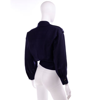 1980s Yves Saint Laurent Vintage Navy Blue Wool Short Jacket 