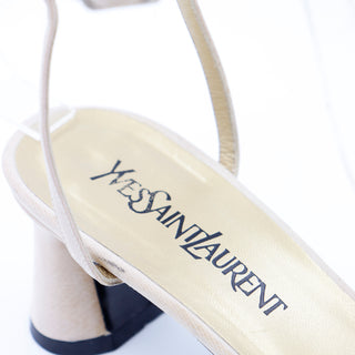 1990s Yves Saint Laurent Vintage Matte Satin Ankle Strap Shoes YSL Footwear
