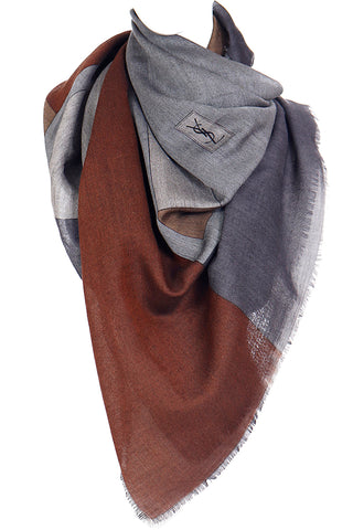 Yves Saint Laurent Brown & Grey Wool Challis Oversized Scarf