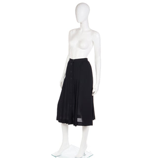 YSL 1990s Yves Saint Laurent Fine Black Wool Crepe Pleated Skirt
