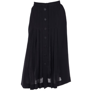 1990s Yves Saint Laurent Fine Black Wool Crepe Pleated Skirt France