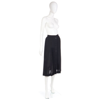1990s Yves Saint Laurent Fine Black Wool Crepe Pleated Skirt YSL separates