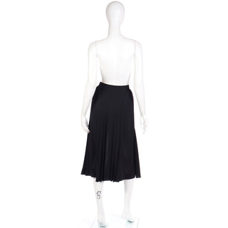 YSL 1990s Yves Saint Laurent Fine Black Wool Crepe Pleated Skirt 1990s