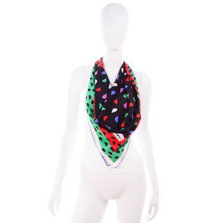 1980s Yves Saint Laurent Multi Colored Silk Abstract Print Scarf Vintage YSL