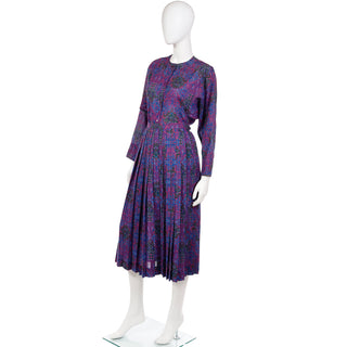 YSL 1980s Yves Saint Laurent Purple Floral Wool Challis Blouse & Skirt Outfit