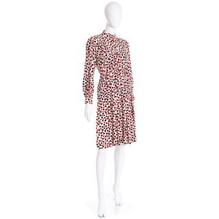 Yves Saint Laurent Vintage SIlk Splatter Polka Dot Dress w Mandarin Collar