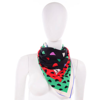 YSL 1980s Yves Saint Laurent Multi Colored Silk Abstract Print Scarf