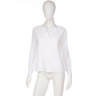 1970s Yves Saint Laurent White Textured Cotton Blouse YSL